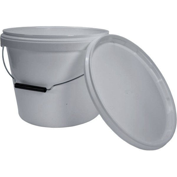 10L Plastic Buckets with Lids – Food Safe – Tamper Evident – Metal Handle – Stackable – White – 10 Litre