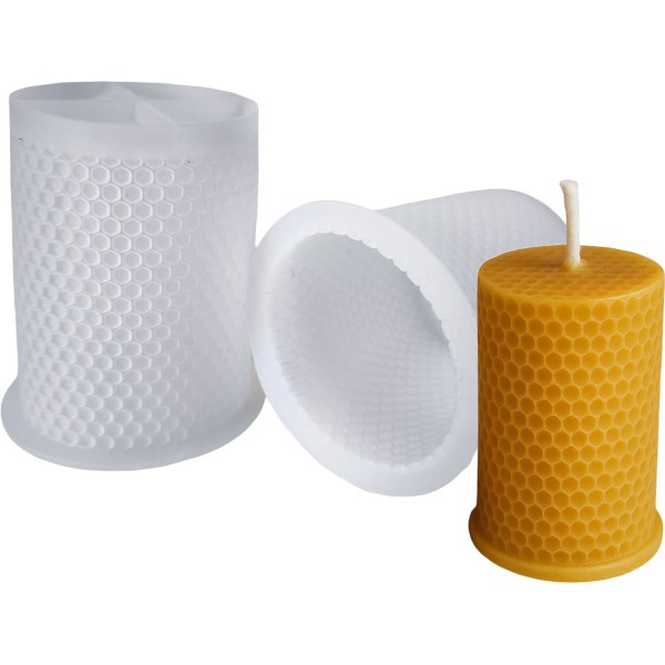 Silicone Candle Moulds – Honeycomb Cylinder – Pack of 2 – 8cm x 5.5cm – Reusable & Flexible