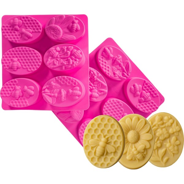 Silicone Soap Moulds: Bee Design - 6 Cavity Tray (Pack of 2) Flexible & Reusable