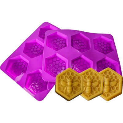 Silicone Soap Moulds – Honeycomb with Bee – 6 Cavity Tray – Pack of 2 – Reusable
