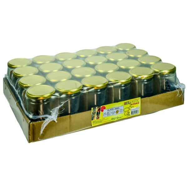 227g (0.5lb) Hexagonal Glass Honey Jars – 33 Pack – Gold Lids with Silicone Seal – Food Safe