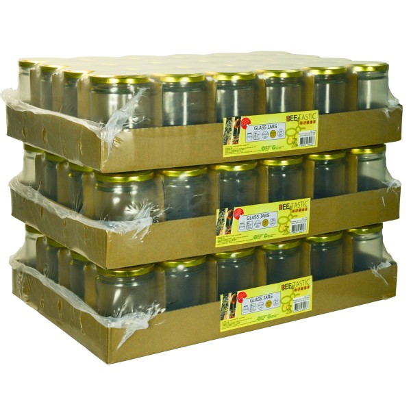 454g (1lb) Round Glass Honey Jars – 72 Pack – Gold Lids with Silicone Seal – Food Safe