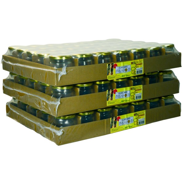 227g (0.5lb) Round Glass Honey Jars – 105 Pack – Gold Lids with Silicone Seal – Food Safe