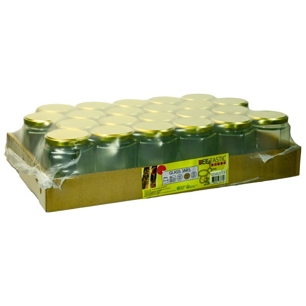 340g (0.75lb) Hexagonal Glass Honey Jars – 22 Pack – Gold Lids with Silicone Seal – Food Safe