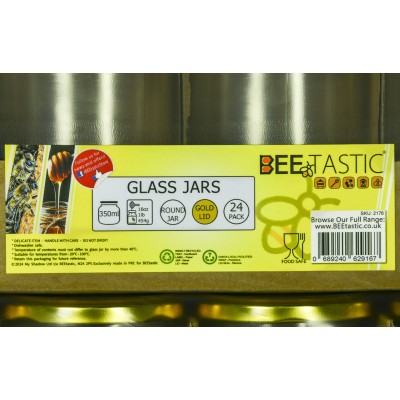 454g Round Glass Honey Jars – 24 Pack – Gold Lids with Silicone Seal – Food Safe