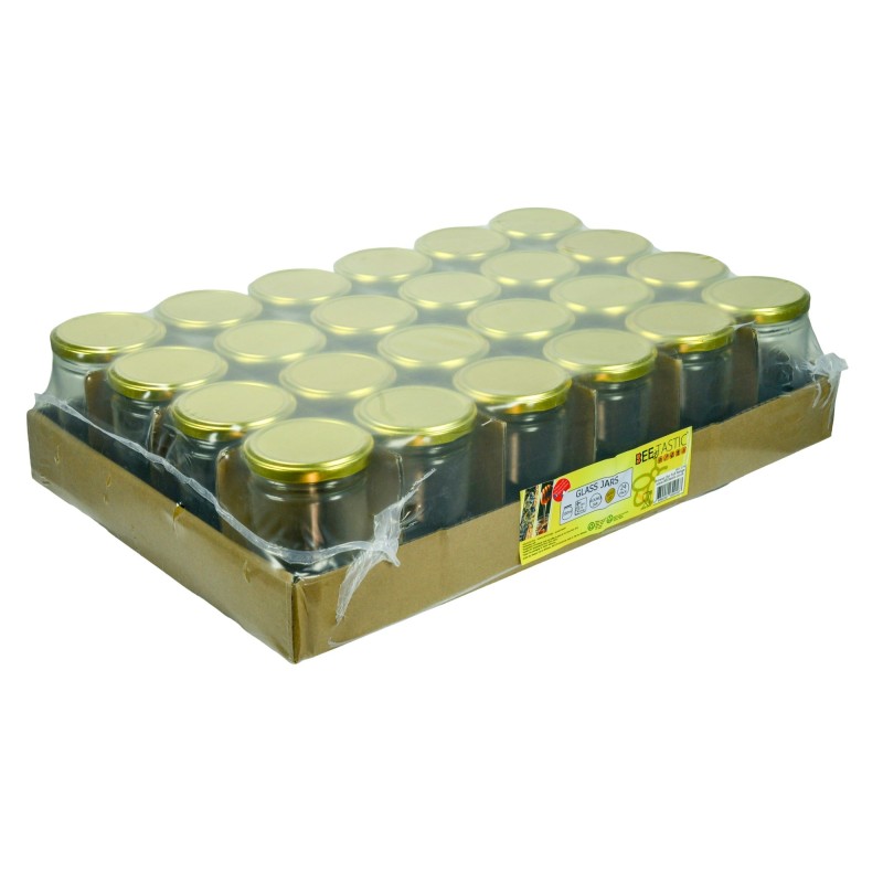 454g Round Glass Honey Jars – 24 Pack – Gold Lids with Silicone Seal – Food Safe